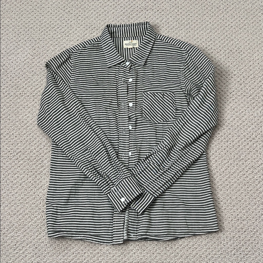 Marine Layer Black and White Striped Button-Down Shirt